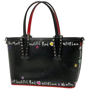 Christian Louboutin Kabata Tote Bag Painted Shoulder Bag Black Red